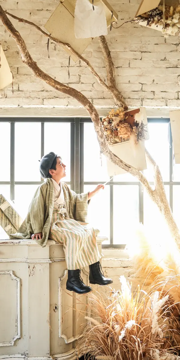 着物を着用した男の子の七五三記念写真