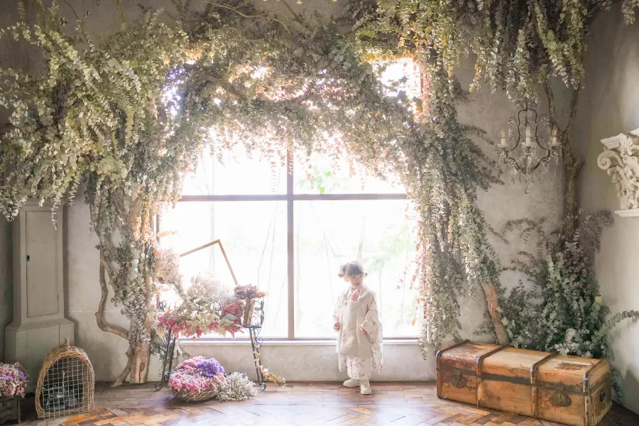 着物を着用した二人の女の子の七五三記念写真